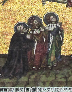 Святые Прокопий, Сигизмунд и Вит. Деталь мозаики портала собора св. Вита, Прага