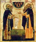 Свв. Зосима и Савватий Соловецкие. Житийная икона XVI в.